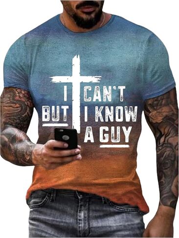 تي شيرت I Can't But I Know a Guy Jesus للرجال، تي شيرتات مسيحية مضحكة للرجال، بلايز بأكمام قصيرة، مقاس XX-Large in Kuwait