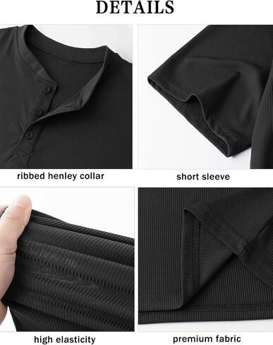 Mens Muscle Slim Henley Shirts Stretch Ribbed Casual Short Sleeve Basic T-Shirt with 3 Buttons in Saudi Arabia