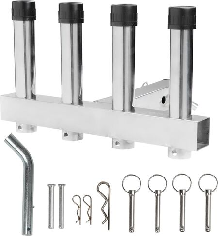 4 حامل قضيب صيد من الفولاذ المقاوم للصدأ لأجهزة استقبال وصلة 2 بوصة مع دبوس سريع التحرير، حامل قضيب تثبيت زاوية قابل للتعديل للشاحنات وسيارات الدفع الرباعي وسيارات الجيب (الفولاذ المقاوم للصدأ، مجموعة واحدة) in Kuwait