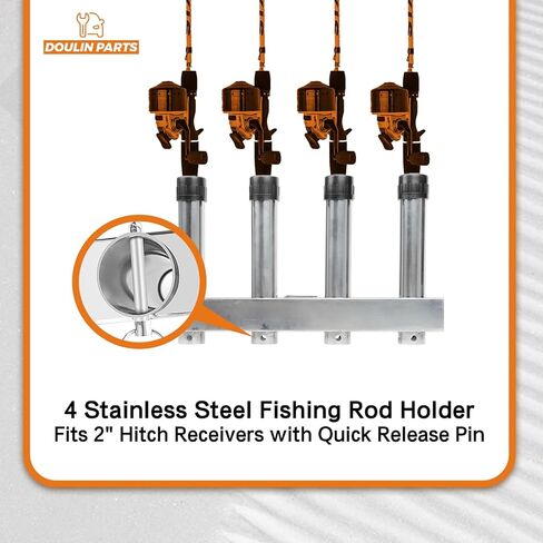 4 حامل قضيب صيد من الفولاذ المقاوم للصدأ لأجهزة استقبال وصلة 2 بوصة مع دبوس سريع التحرير، حامل قضيب تثبيت زاوية قابل للتعديل للشاحنات وسيارات الدفع الرباعي وسيارات الجيب (الفولاذ المقاوم للصدأ، مجموعة واحدة) in Kuwait