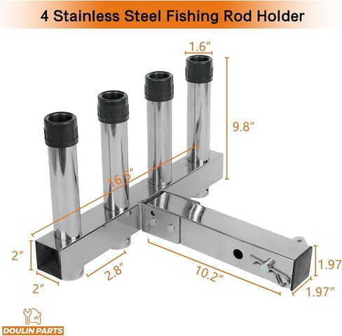 4 حامل قضيب صيد من الفولاذ المقاوم للصدأ لأجهزة استقبال وصلة 2 بوصة مع دبوس سريع التحرير، حامل قضيب تثبيت زاوية قابل للتعديل للشاحنات وسيارات الدفع الرباعي وسيارات الجيب (الفولاذ المقاوم للصدأ، مجموعة واحدة) in Kuwait