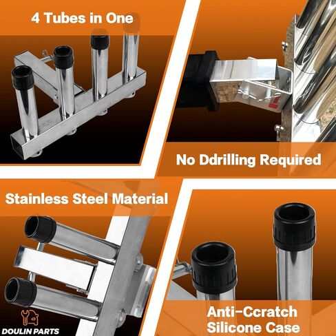 4 حامل قضيب صيد من الفولاذ المقاوم للصدأ لأجهزة استقبال وصلة 2 بوصة مع دبوس سريع التحرير، حامل قضيب تثبيت زاوية قابل للتعديل للشاحنات وسيارات الدفع الرباعي وسيارات الجيب (الفولاذ المقاوم للصدأ، مجموعة واحدة) in Kuwait
