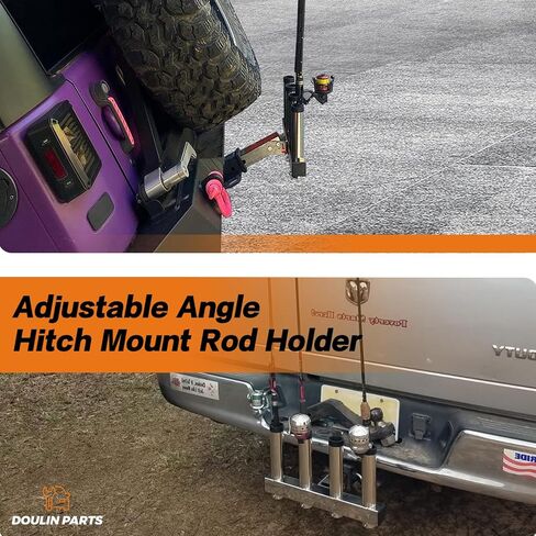 4 حامل قضيب صيد من الفولاذ المقاوم للصدأ لأجهزة استقبال وصلة 2 بوصة مع دبوس سريع التحرير، حامل قضيب تثبيت زاوية قابل للتعديل للشاحنات وسيارات الدفع الرباعي وسيارات الجيب (الفولاذ المقاوم للصدأ، مجموعة واحدة) in Kuwait