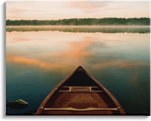 Stupell Industries Canoe on Lake Warm Sunrise Water Reflection Canvas Wall Art, 30 x 24, Orange in Saudi Arabia