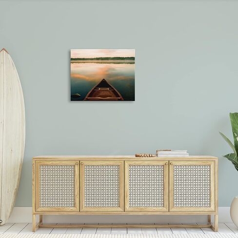 Stupell Industries Canoe on Lake Warm Sunrise Water Reflection Canvas Wall Art, 30 x 24, Orange in Saudi Arabia