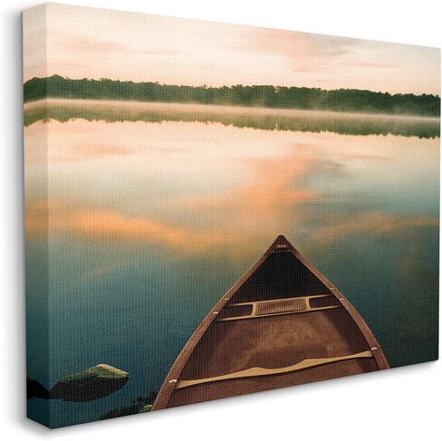Stupell Industries Canoe on Lake Warm Sunrise Water Reflection Canvas Wall Art, 30 x 24, Orange in Saudi Arabia