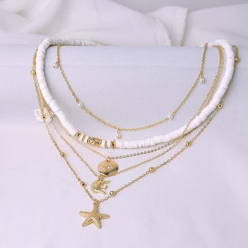 Gold Charm Shell Necklace for Women Teen Girls Hawaii Chain Necklace with Cute Dangle Shell Starfish Conch Ship Sea Ocean Pendant Adjustable Trendy Summer Stuff for Teen Girls in Saudi Arabia