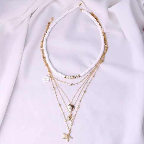 Gold Charm Shell Necklace for Women Teen Girls Hawaii Chain Necklace with Cute Dangle Shell Starfish Conch Ship Sea Ocean Pendant Adjustable Trendy Summer Stuff for Teen Girls in Saudi Arabia