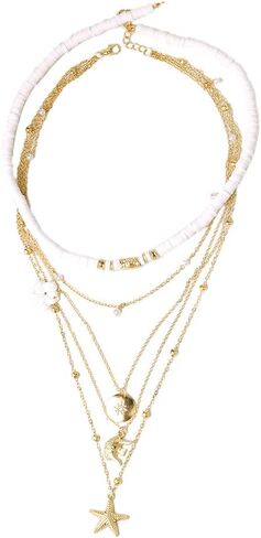 Gold Charm Shell Necklace for Women Teen Girls Hawaii Chain Necklace with Cute Dangle Shell Starfish Conch Ship Sea Ocean Pendant Adjustable Trendy Summer Stuff for Teen Girls in Saudi Arabia