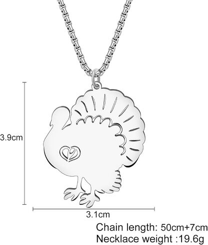 Stainless Steel Animal Turkey Necklace Pendant for Women Girls 18K Gold Silver Plated Cute Bird Holiday Necklaces Minimalist Jewelry Gifts for Thanksgiving Christmas in Saudi Arabia