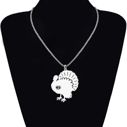 Stainless Steel Animal Turkey Necklace Pendant for Women Girls 18K Gold Silver Plated Cute Bird Holiday Necklaces Minimalist Jewelry Gifts for Thanksgiving Christmas in Saudi Arabia