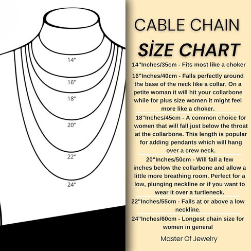 925 Sterling Silver Cable Chain Necklace - Silver Chain for Women Girls 1.1mm Cable Chain Necklace - Master Quality - Dainty and Minimalist - 14/16/18/20/22/24 Inch in Saudi Arabia
