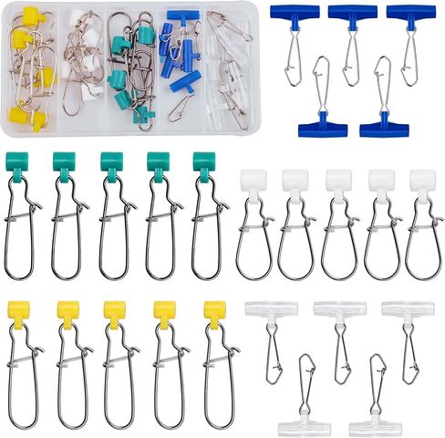 Fishing Line Sinker Slides with Duo Lock Snaps, 25PCS Heavy Duty Saltwater Sinker Weights Connector Hooked Snap Kit Catfish Fishing Gears for Braid Line in Saudi Arabia