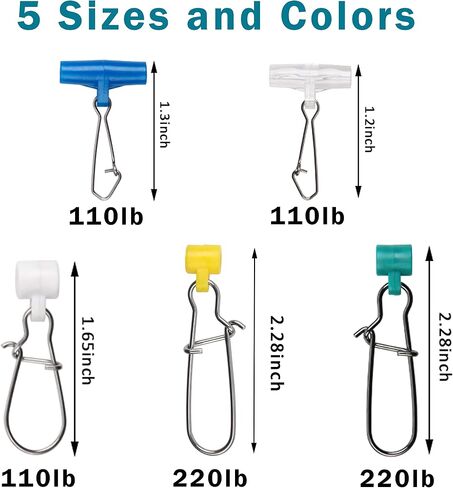 Fishing Line Sinker Slides with Duo Lock Snaps, 25PCS Heavy Duty Saltwater Sinker Weights Connector Hooked Snap Kit Catfish Fishing Gears for Braid Line in Saudi Arabia