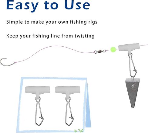 Fishing Line Sinker Slides with Duo Lock Snaps, 25PCS Heavy Duty Saltwater Sinker Weights Connector Hooked Snap Kit Catfish Fishing Gears for Braid Line in Saudi Arabia