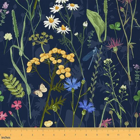 Floral Fabric by The Yard, Butterfly Upholstery Fabric, Daisy Magnolia Lily Decorative Fabric, Botanical Flower Indoor Outdoor Fabric, Oil Painting DIY Art Waterproof Fabric, Green Blue, 3 Yards in Saudi Arabia