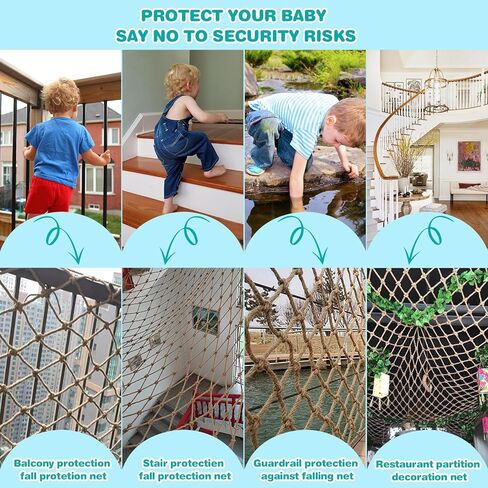 Hemp Rope Net, Child Safety Rope Netting, Balcony Stairs Fence Garden Playground Protection Net Indoor & Outdoor Decor Rope Net-3㎡（3.3FT*9.9FT） in Saudi Arabia