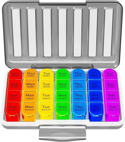 Moisture-Proof Weekly Pill Organizer 4 Times a Day,Betife Portable Travel 7-Day Pill Boxes,28 Big Compartments Pill Case to Hold Medicine Organizer, Vitamin and Supplement Pill Container（Black） in Kuwait