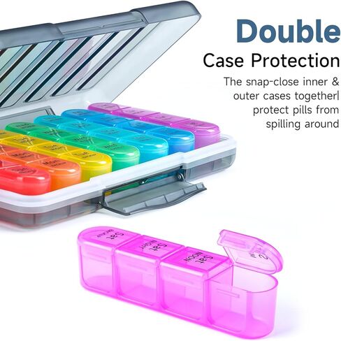 Moisture-Proof Weekly Pill Organizer 4 Times a Day,Betife Portable Travel 7-Day Pill Boxes,28 Big Compartments Pill Case to Hold Medicine Organizer, Vitamin and Supplement Pill Container（Black） in Kuwait