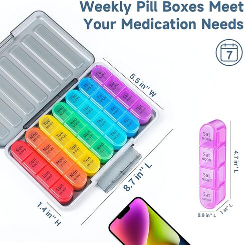 Moisture-Proof Weekly Pill Organizer 4 Times a Day,Betife Portable Travel 7-Day Pill Boxes,28 Big Compartments Pill Case to Hold Medicine Organizer, Vitamin and Supplement Pill Container（Black） in Kuwait