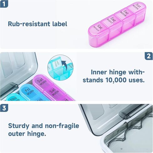 Moisture-Proof Weekly Pill Organizer 4 Times a Day,Betife Portable Travel 7-Day Pill Boxes,28 Big Compartments Pill Case to Hold Medicine Organizer, Vitamin and Supplement Pill Container（Black） in Kuwait