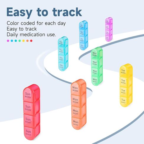 Moisture-Proof Weekly Pill Organizer 4 Times a Day,Betife Portable Travel 7-Day Pill Boxes,28 Big Compartments Pill Case to Hold Medicine Organizer, Vitamin and Supplement Pill Container（Black） in Kuwait