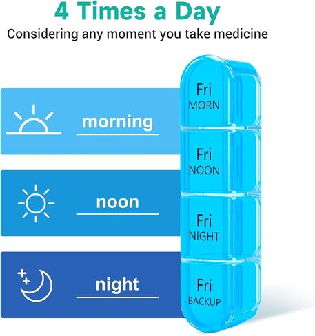Moisture-Proof Weekly Pill Organizer 4 Times a Day,Betife Portable Travel 7-Day Pill Boxes,28 Big Compartments Pill Case to Hold Medicine Organizer, Vitamin and Supplement Pill Container（Black） in Kuwait