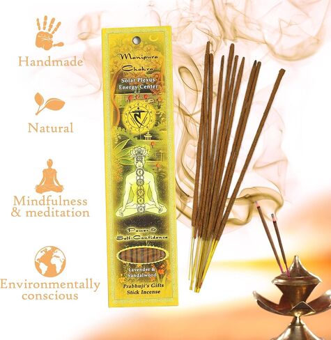 Prabhuji's Gifts Hand-Rolled Spiritual Incense Sticks – Solar plexus Chakra Heart Chakra Throat Chakra - Aromatic Sticks - Incense for Meditation Relaxation - 3 Packs of 10 Sticks with Wooden Burner in Saudi Arabia