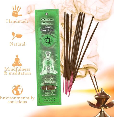 Prabhuji's Gifts Hand-Rolled Spiritual Incense Sticks – Solar plexus Chakra Heart Chakra Throat Chakra - Aromatic Sticks - Incense for Meditation Relaxation - 3 Packs of 10 Sticks with Wooden Burner in Saudi Arabia