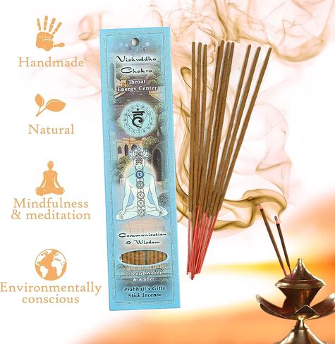 Prabhuji's Gifts Hand-Rolled Spiritual Incense Sticks – Solar plexus Chakra Heart Chakra Throat Chakra - Aromatic Sticks - Incense for Meditation Relaxation - 3 Packs of 10 Sticks with Wooden Burner in Saudi Arabia