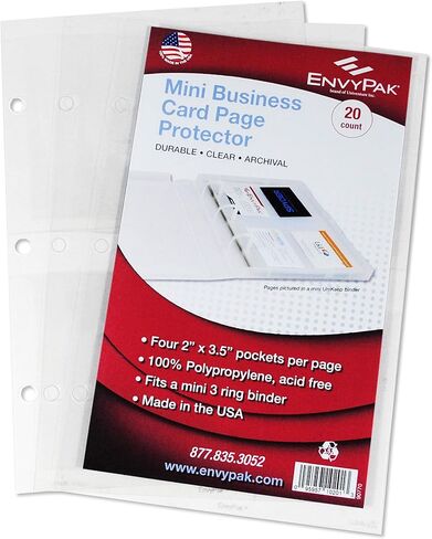 Mini Binder Business Card Page - Four Standard Sized Business Card (2 x 3.5) Pockets Per Page - Pack of 20 Pages in Saudi Arabia