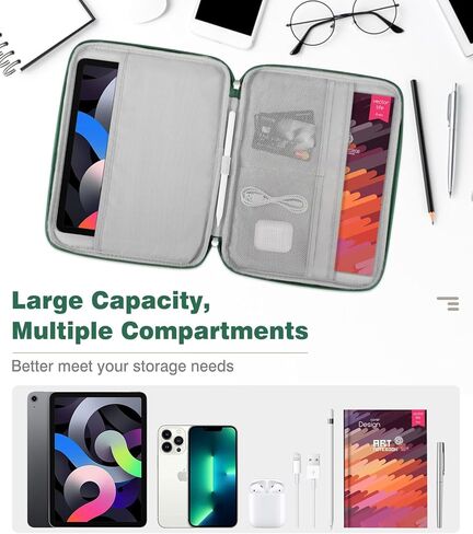 حافظة حمل للكمبيوتر اللوحي مقاس 9-11 بوصة لجهاز iPad 10.2 9/8/7th Gen، iPad Pro 11 M4 M2 2024-2018، iPad Air 11" 2024، iPad Air 5/4 10.9، iPad 10th Gen 10.9، Galaxy Tab A9+/S9 FE/A8، أخضر داكن in Kuwait