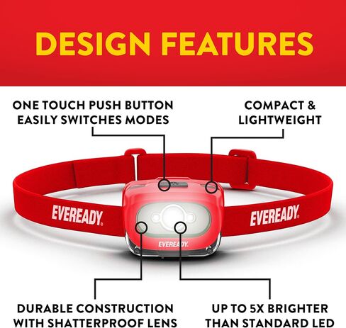 مصابيح أمامية Eveready X200 LED قابلة لإعادة الشحن (عبوة من قطعتين)، مصابيح أمامية فائقة السطوع مقاومة للماء IPX4 للجري والتخييم والطوارئ وفي الهواء الطلق (يتضمن كابل USB) in Kuwait
