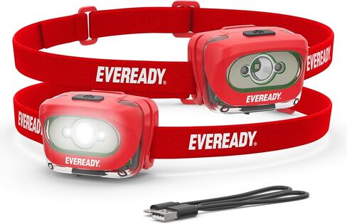 مصابيح أمامية Eveready X200 LED قابلة لإعادة الشحن (عبوة من قطعتين)، مصابيح أمامية فائقة السطوع مقاومة للماء IPX4 للجري والتخييم والطوارئ وفي الهواء الطلق (يتضمن كابل USB) in Kuwait