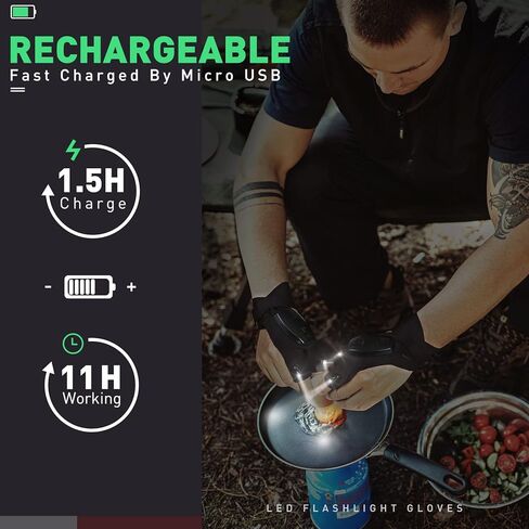قفازات مصباح يدوي LED من ثكس تومز قابلة لإعادة الشحن، للرجال الأب، عيد الميلاد، هدايا عيد ميلاد للأب صديق الزوج، أدوات رائعة لإصلاح تخييم الصيد، أسود in Kuwait