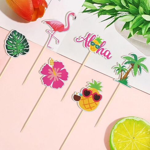 18 PCS Tropical Aloha Luau Centerpiece Sticks Palm Tree Turtle Leaves Flamingo Pineapple Table Flower Centerpieces for Summer Hawaiian Tropical Luau Theme Birthday Party Decorations Supplies in Kuwait