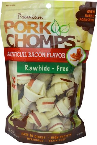 Pork Chomps Baked Pork Skin Dog Chews, 2.5-inch Mini Knots, Bacon Flavor Strip, 12 Count in Saudi Arabia