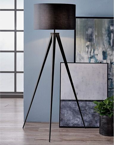 Versanora Romanza مصباح أرضي LED ثلاثي القوائم حديث طويل القامة مع ظل طبلة أرجل معدنية لغرفة المعيشة والقراءة وغرفة النوم والمكتب المنزلي، ارتفاع 60 بوصة، أسود غير لامع in Kuwait