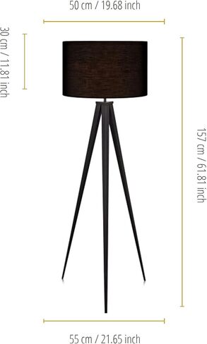 Versanora Romanza مصباح أرضي LED ثلاثي القوائم حديث طويل القامة مع ظل طبلة أرجل معدنية لغرفة المعيشة والقراءة وغرفة النوم والمكتب المنزلي، ارتفاع 60 بوصة، أسود غير لامع in Kuwait