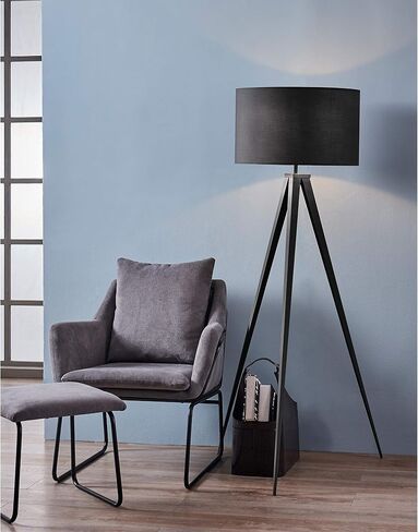 Versanora Romanza مصباح أرضي LED ثلاثي القوائم حديث طويل القامة مع ظل طبلة أرجل معدنية لغرفة المعيشة والقراءة وغرفة النوم والمكتب المنزلي، ارتفاع 60 بوصة، أسود غير لامع in Kuwait