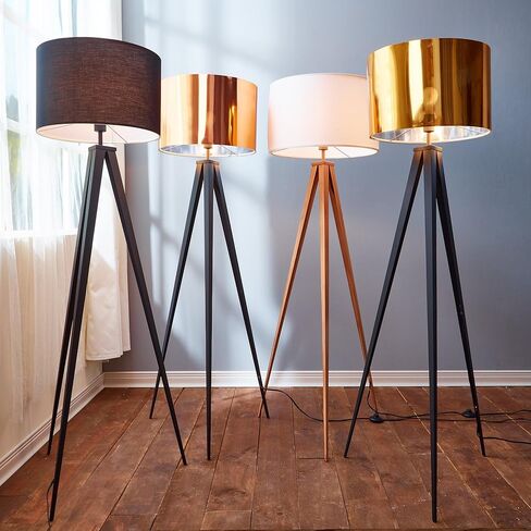 Versanora Romanza مصباح أرضي LED ثلاثي القوائم حديث طويل القامة مع ظل طبلة أرجل معدنية لغرفة المعيشة والقراءة وغرفة النوم والمكتب المنزلي، ارتفاع 60 بوصة، أسود غير لامع in Kuwait