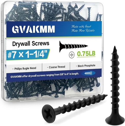 Drywall Screws Assortment Kit,#7 Black Wood Screws Set,160pcs，5 Sizes(3'',2'',1-3/8'',1'',5/8''),Coarse Thread Phillips Drive Bugle Head Sharp Point,Ideal for Wood,Sheetrock and More in Saudi Arabia