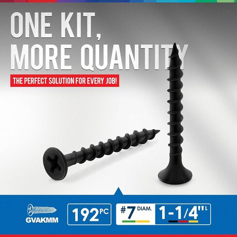 Drywall Screws Assortment Kit,#7 Black Wood Screws Set,160pcs，5 Sizes(3'',2'',1-3/8'',1'',5/8''),Coarse Thread Phillips Drive Bugle Head Sharp Point,Ideal for Wood,Sheetrock and More in Saudi Arabia