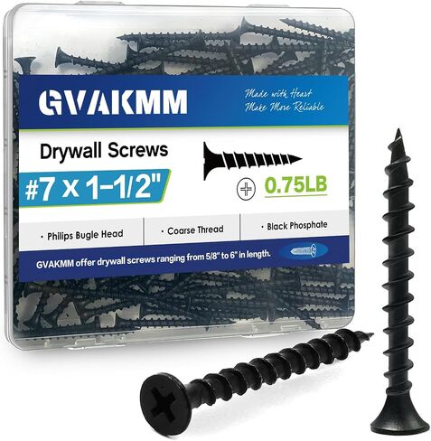 Drywall Screws Assortment Kit,#7 Black Wood Screws Set,160pcs，5 Sizes(3'',2'',1-3/8'',1'',5/8''),Coarse Thread Phillips Drive Bugle Head Sharp Point,Ideal for Wood,Sheetrock and More in Saudi Arabia