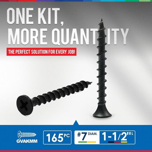 Drywall Screws Assortment Kit,#7 Black Wood Screws Set,160pcs，5 Sizes(3'',2'',1-3/8'',1'',5/8''),Coarse Thread Phillips Drive Bugle Head Sharp Point,Ideal for Wood,Sheetrock and More in Saudi Arabia