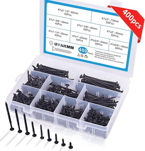Drywall Screws Assortment Kit,#7 Black Wood Screws Set,160pcs，5 Sizes(3'',2'',1-3/8'',1'',5/8''),Coarse Thread Phillips Drive Bugle Head Sharp Point,Ideal for Wood,Sheetrock and More in Saudi Arabia