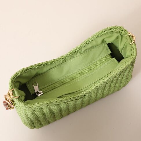 EROUGE 2024 Straw Handbag Summer Beach Crossbody Bag for Women Woven Shoulder Purse with Chain in Saudi Arabia