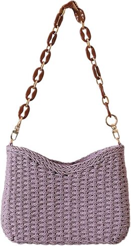 EROUGE 2024 Straw Handbag Summer Beach Crossbody Bag for Women Woven Shoulder Purse with Chain in Saudi Arabia