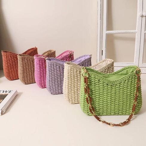 EROUGE 2024 Straw Handbag Summer Beach Crossbody Bag for Women Woven Shoulder Purse with Chain in Saudi Arabia