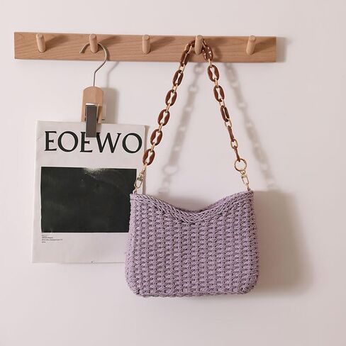 EROUGE 2024 Straw Handbag Summer Beach Crossbody Bag for Women Woven Shoulder Purse with Chain in Saudi Arabia